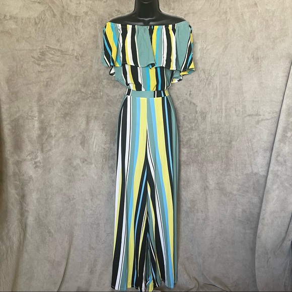 Macy's Bar III Matching Top and Pants Striped Set - Picture 2 of 16